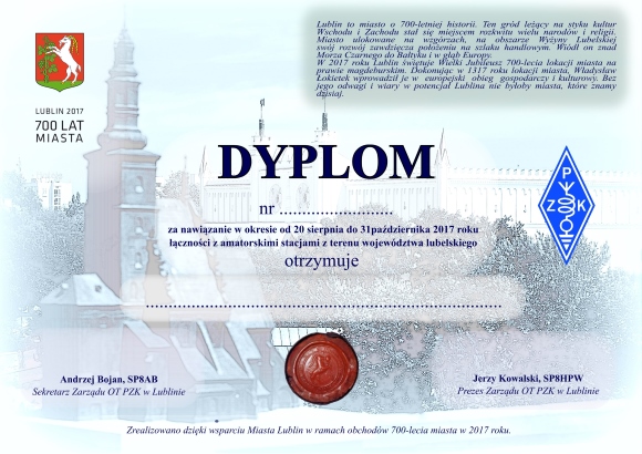 700 lat Miasta Lublin - dyplom