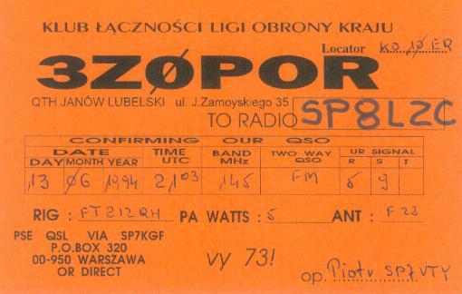 SP7KGF (SP8KGF) - 3Z0POR - 1994