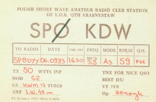 SP8KDW - SP0KDW - 1973
